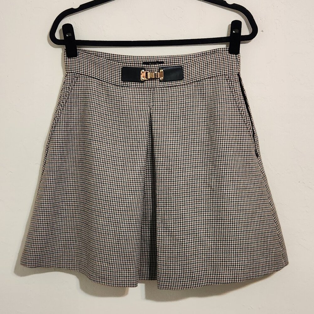 Massimo Dutti Wool Black & Brown Houndstooth Equestrian Pretty Skirt